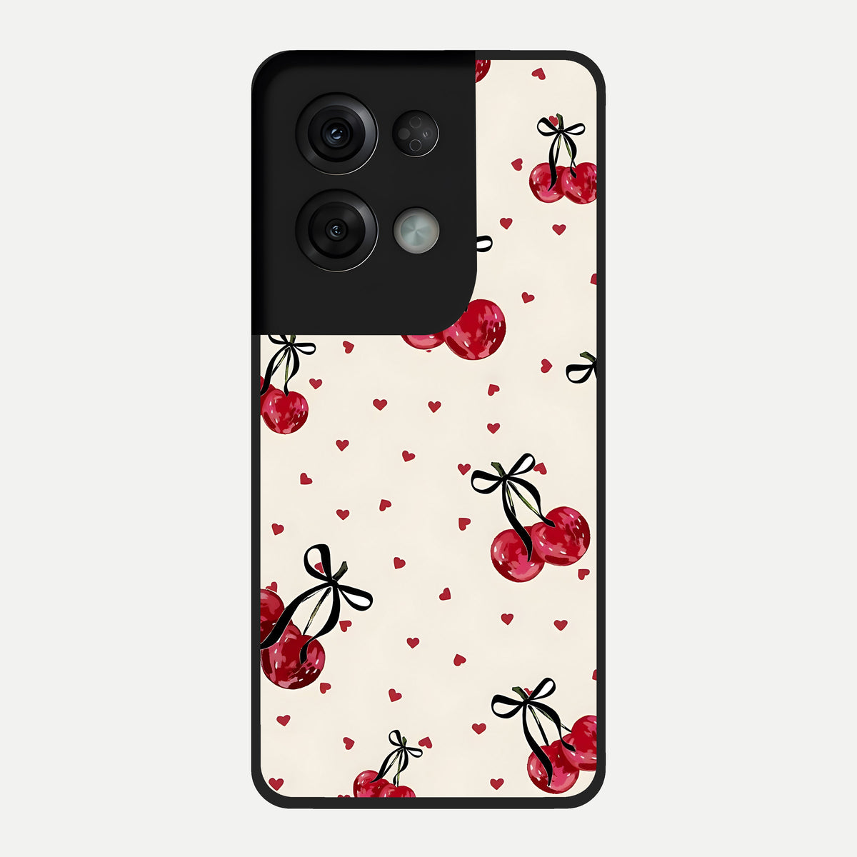  Cherry Heart Bow Glass Case For Oppo Reno 8 Pro back cover – full design glossy printed glass finish