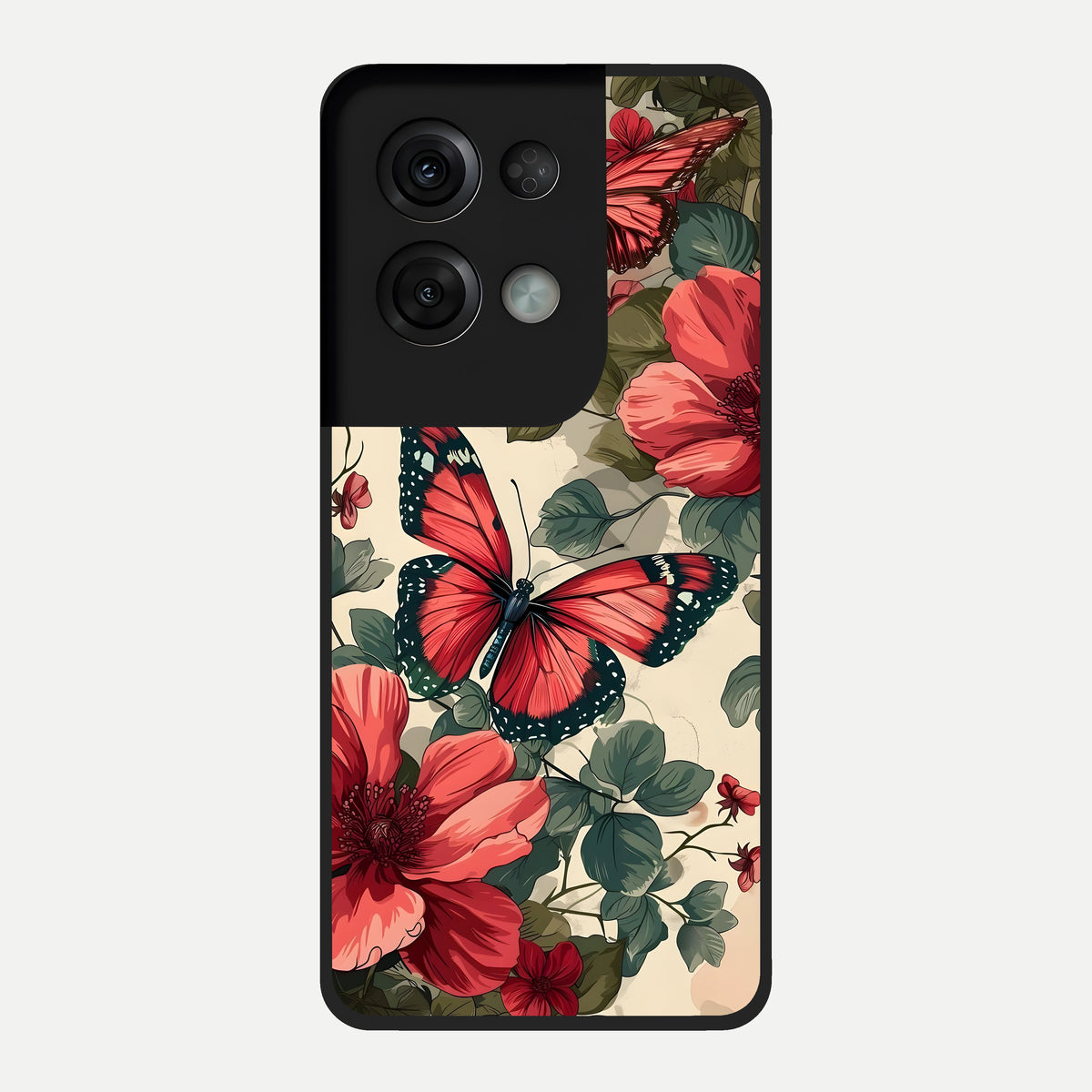  Crimson Butterfly Garden Glass Case For Oppo Reno 8 Pro back cover – full design glossy printed glass finish