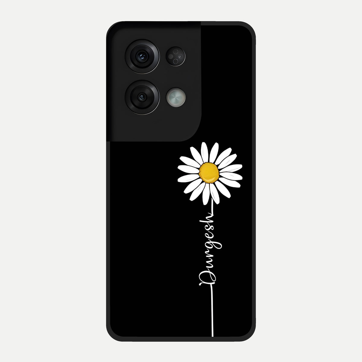  Custom Name White Flower Glass Case For Oppo Reno 8 Pro back cover – full design glossy printed glass finish