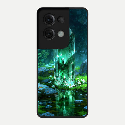  Emerald Light Crystal Glass Case For Oppo Reno 8 Pro back cover – full design glossy printed glass finish