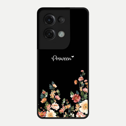  Floral Design Personalized Custom Name Glass Case For Oppo Reno 8 Pro back cover – full design glossy printed glass finish