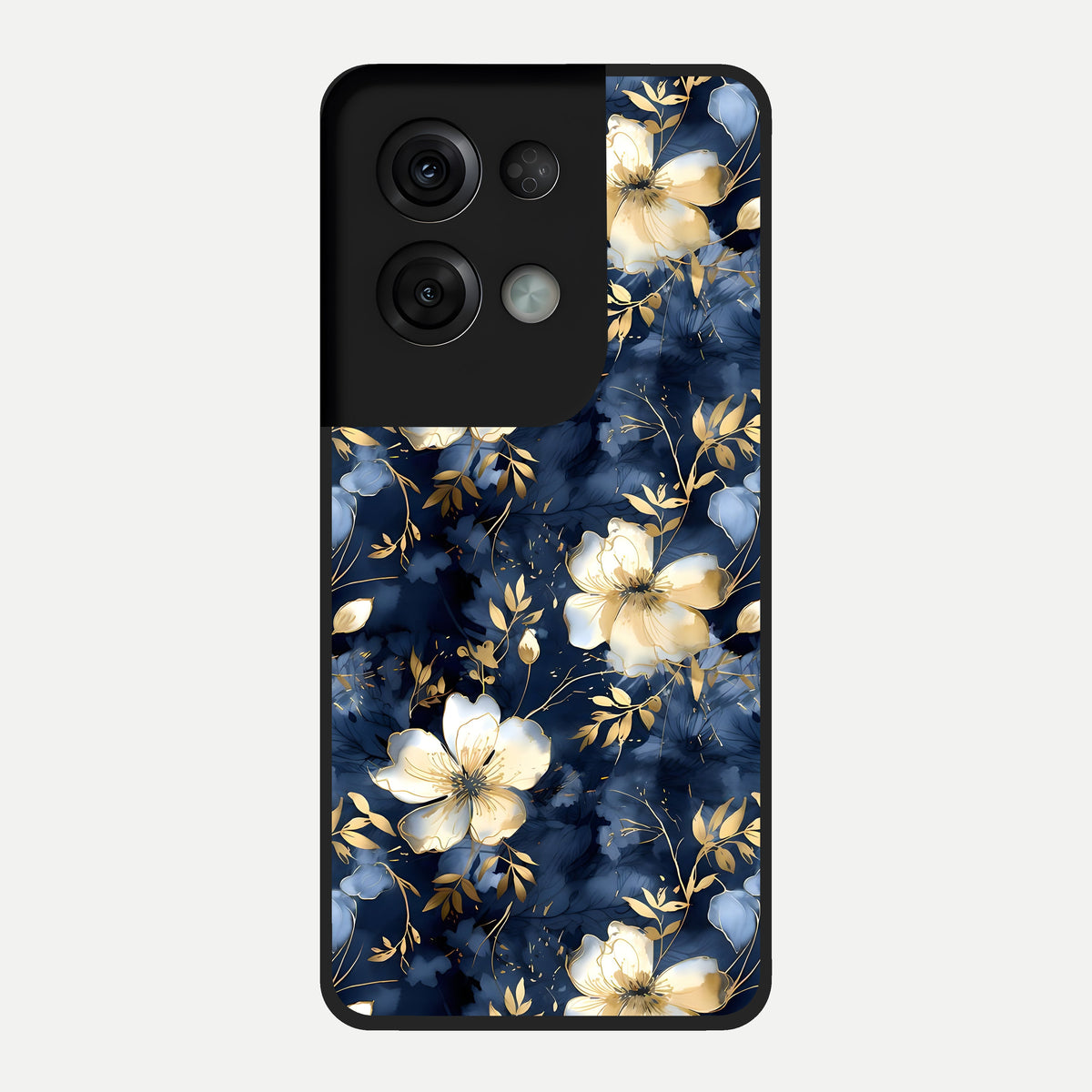  Golden Midnight Bloom Glass Case For Oppo Reno 8 Pro back cover – full design glossy printed glass finish