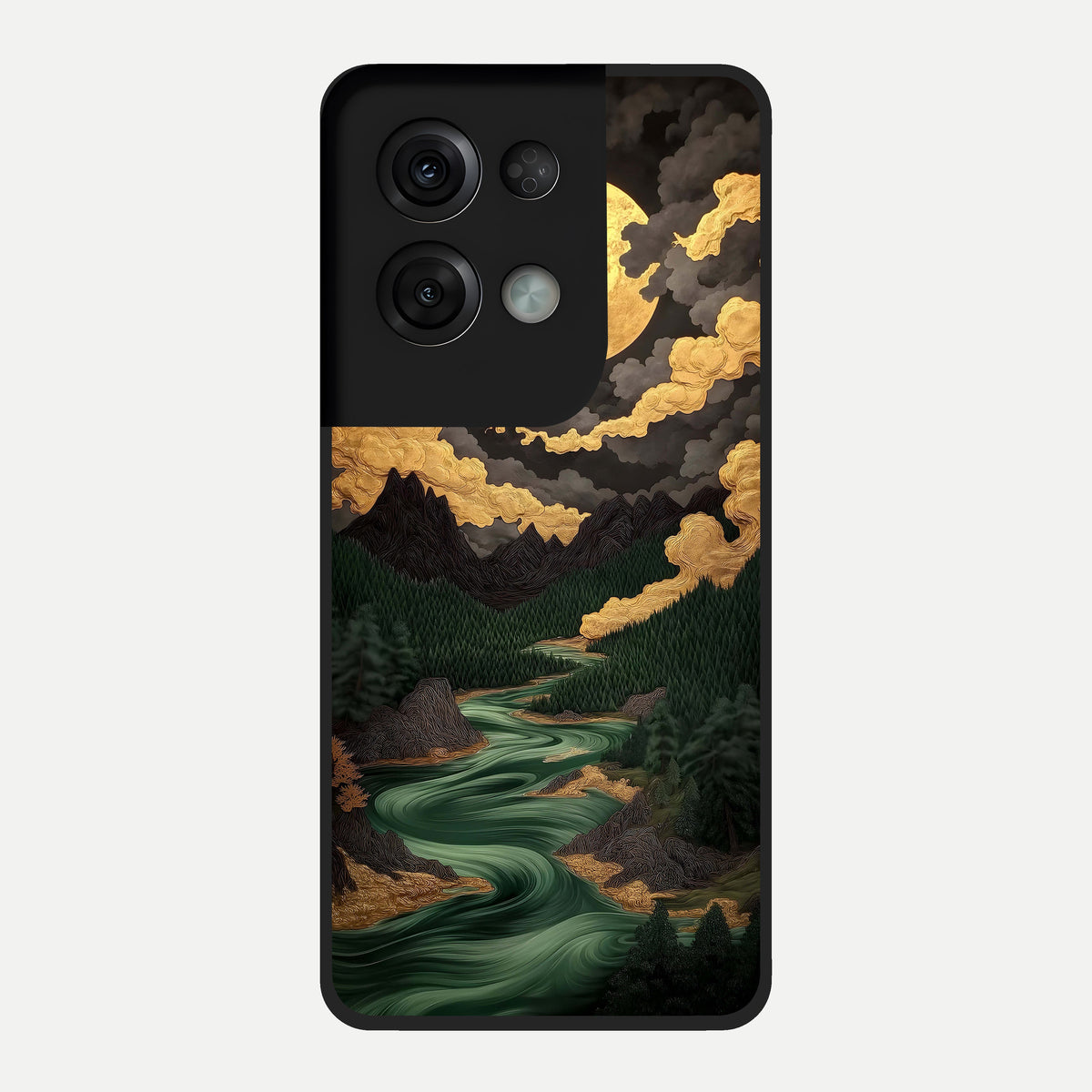  Golden River Moon Glass Case For Oppo Reno 8 Pro back cover – full design glossy printed glass finish