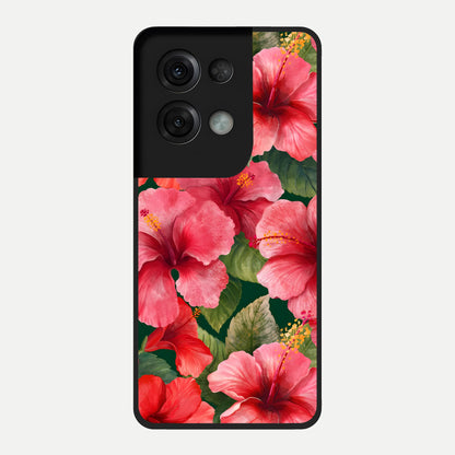 Hibiscus Pattern Glass Case For Oppo Reno 8 Pro back cover – full design glossy printed glass finish