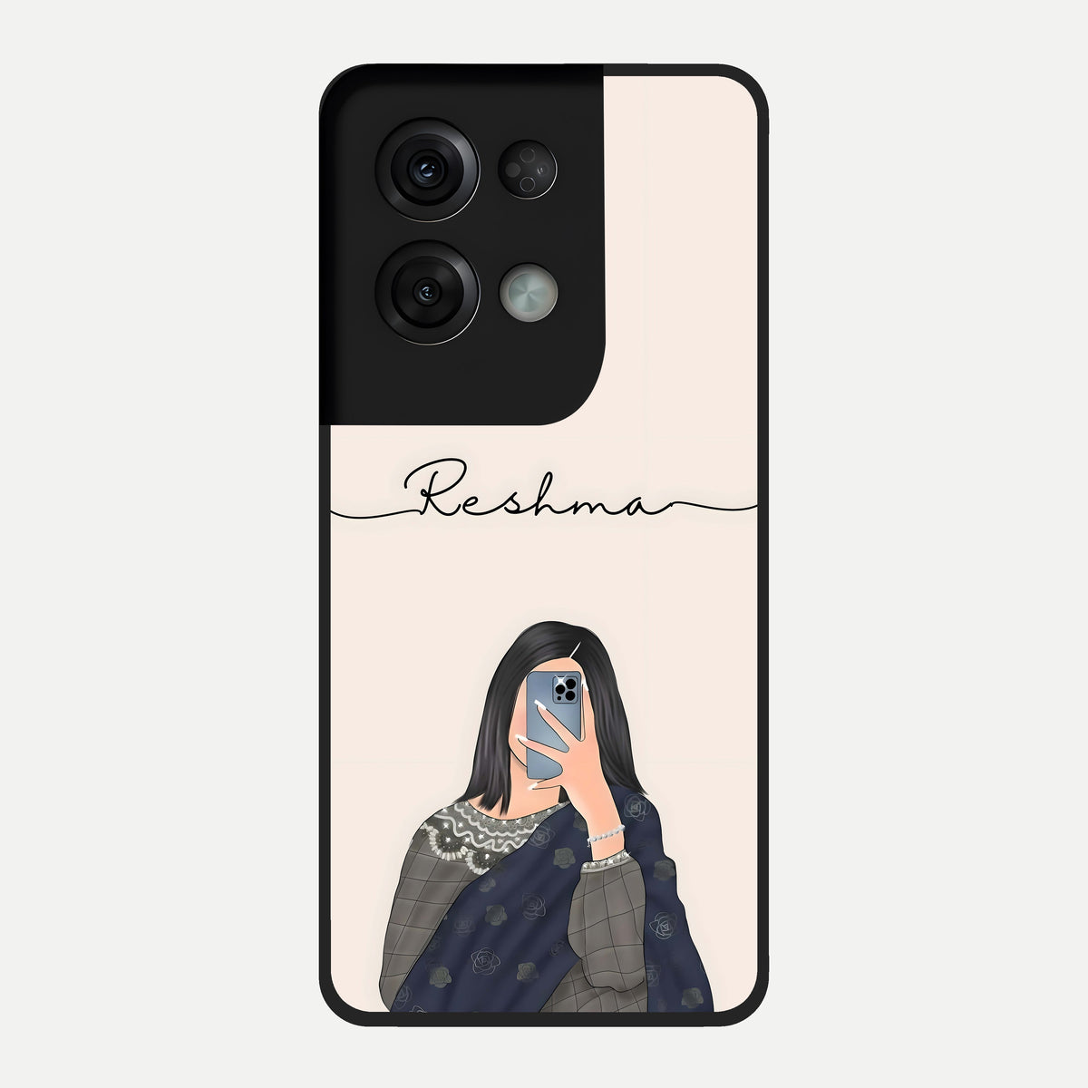  Mirror Mood Muse With Custom Name Glass Case For Oppo Reno 8 Pro back cover – full design glossy printed glass finish