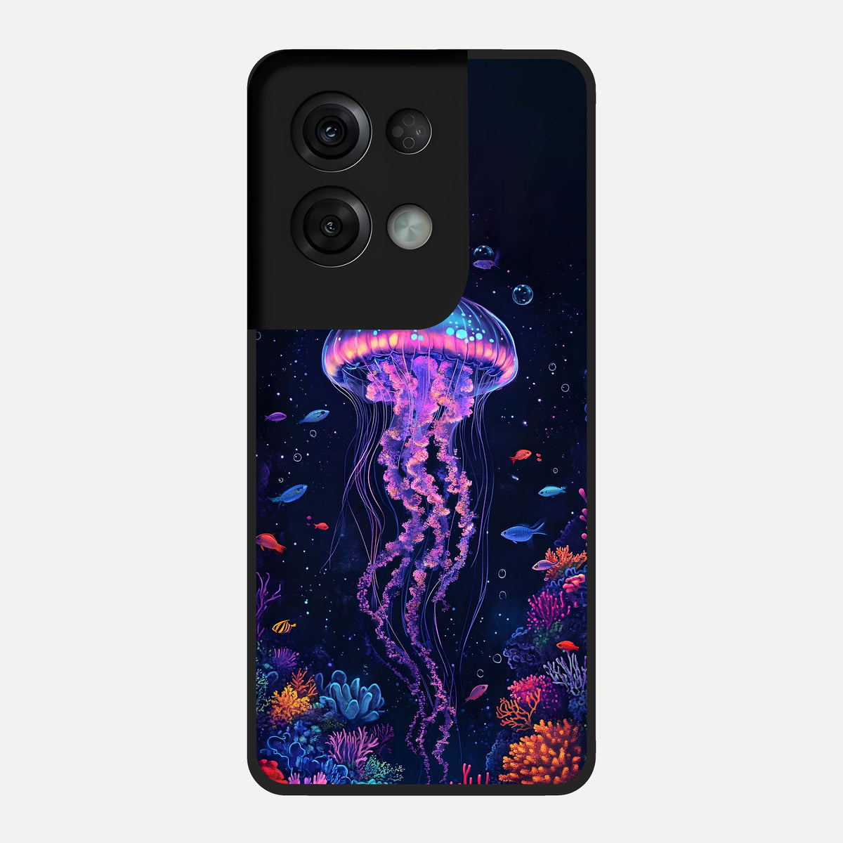  Neon Jellyfish Glass Case For Oppo Reno 8 Pro back cover – full design glossy printed glass finish