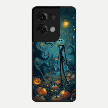  Pumpkin Moon Night Glass Case For Oppo Reno 8 Pro back cover – full design glossy printed glass finish