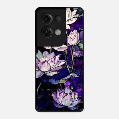  Purple Lotus Pattern Glass Case For Oppo Reno 8 Pro back cover – full design glossy printed glass finish
