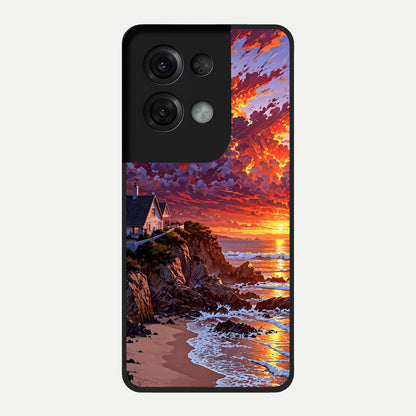 Sunset House By Sea Glass Case For Oppo Reno 8 Pro back cover – full design glossy printed glass finish