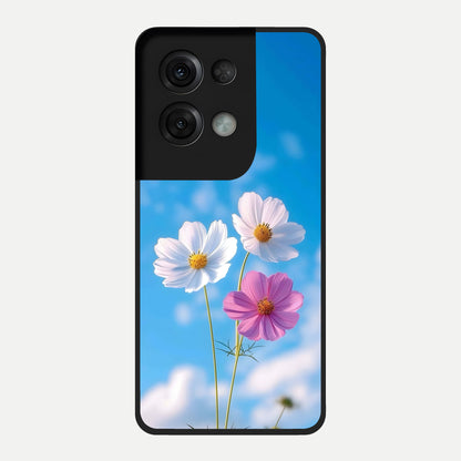  Tripple Flowers With Sky Glass Case For Oppo Reno 8 Pro back cover – full design glossy printed glass finish