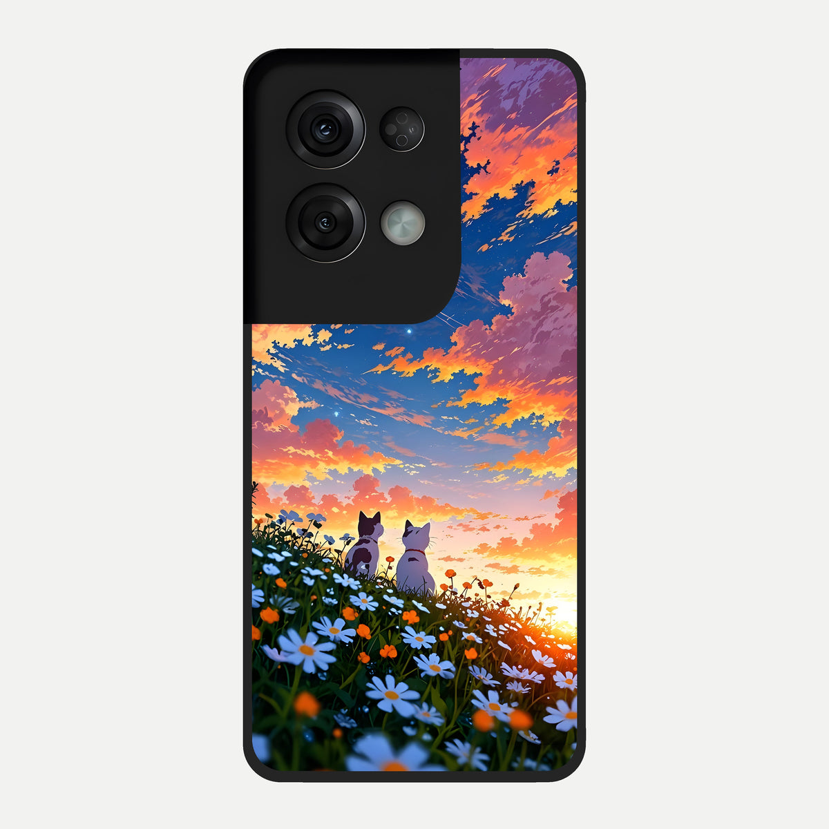  Two Cats Friends Glass Case For Oppo Reno 8 Pro back cover – full design glossy printed glass finish