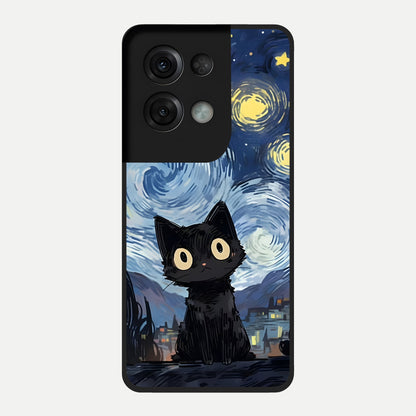  Van Gogh Cat Glass Case For Oppo Reno 8 Pro back cover – full design glossy printed glass finish