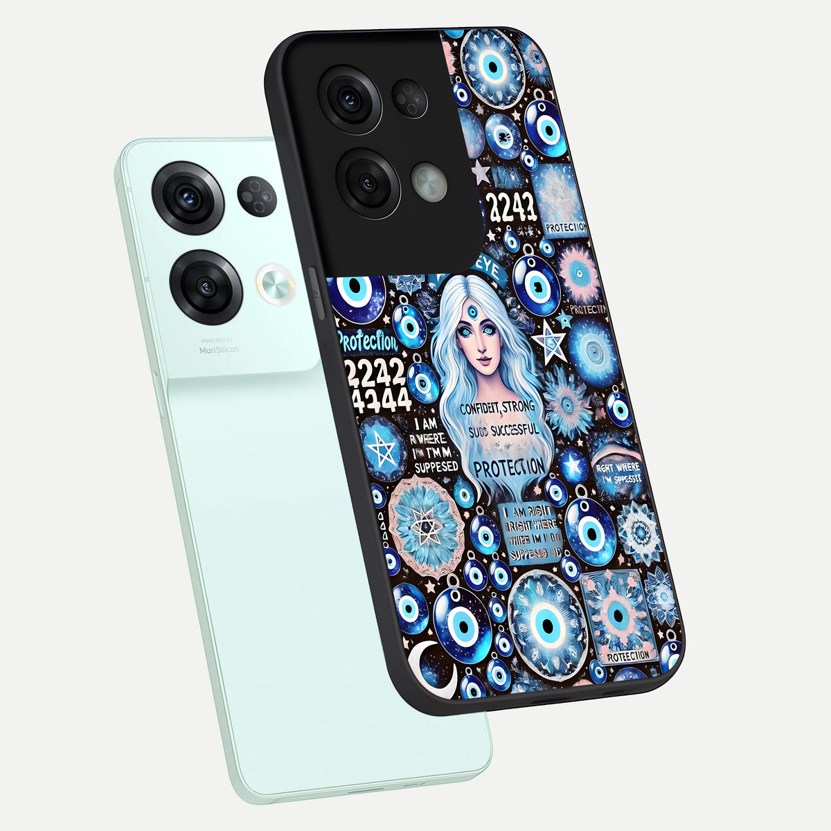  Angel Aura Shield phone case For Oppo Reno 8 Pro showing premium glass back cover with detailed artwork