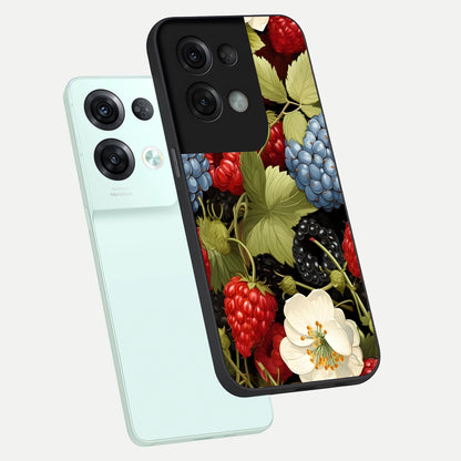 Berry Bloom Charm phone case For Oppo Reno 8 Pro showing premium glass back cover with detailed artwork
