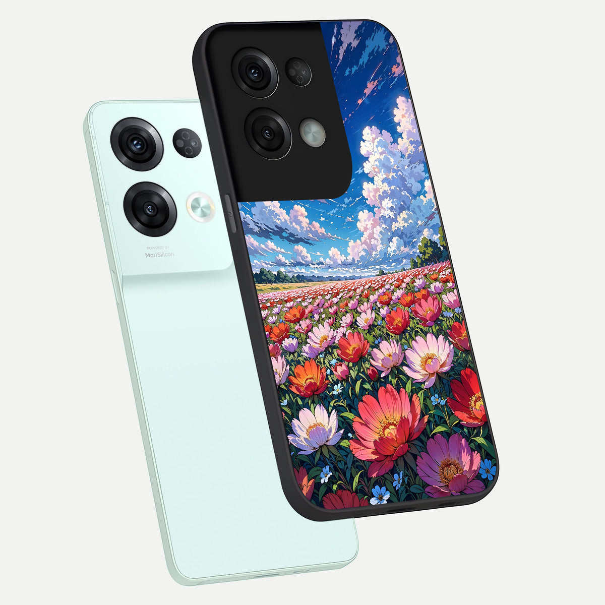  Blossom Sky Field phone case For Oppo Reno 8 Pro showing premium glass back cover with detailed artwork