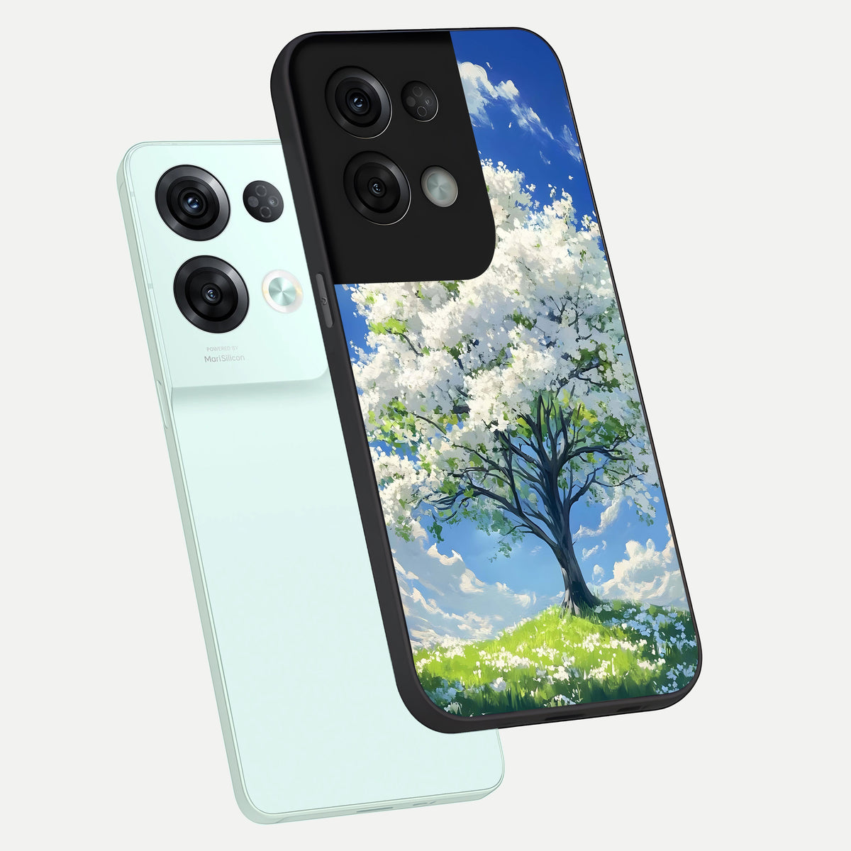 Blossom Sky Serenity phone case For Oppo Reno 8 Pro showing premium glass back cover with detailed artwork