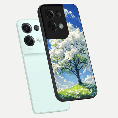  Blossom Sky Serenity phone case For Oppo Reno 8 Pro showing premium glass back cover with detailed artwork