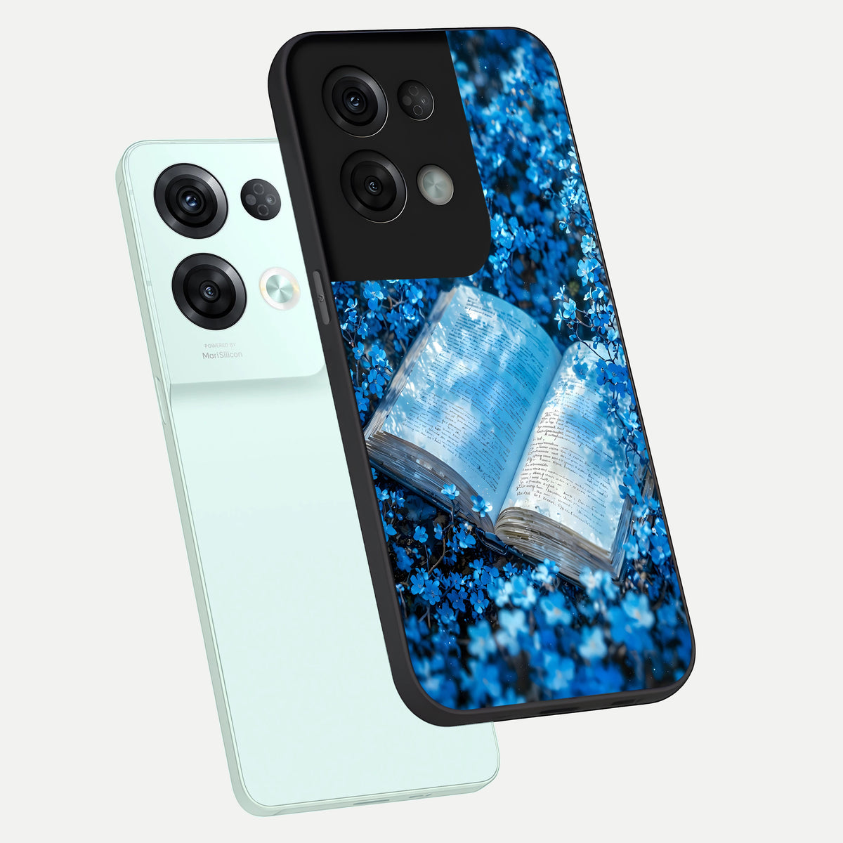  Blue Bloom Tales phone case For Oppo Reno 8 Pro showing premium glass back cover with detailed artwork