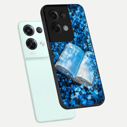  Blue Bloom Tales phone case For Oppo Reno 8 Pro showing premium glass back cover with detailed artwork