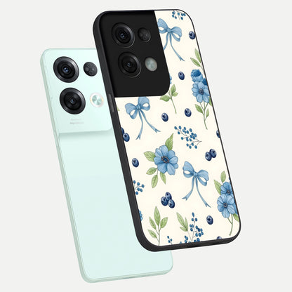  Blue Flower And Bow phone case For Oppo Reno 8 Pro showing premium glass back cover with detailed artwork