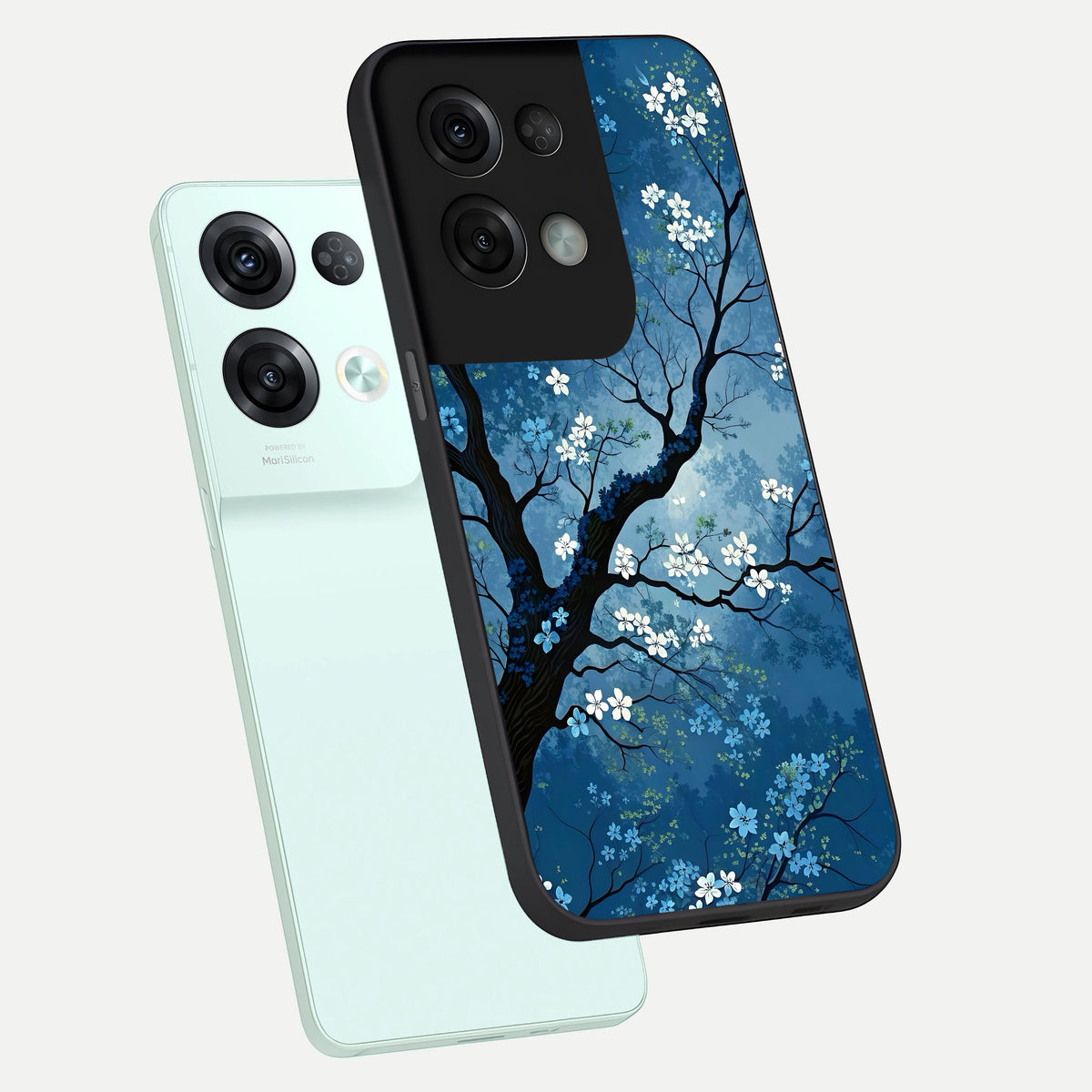  Blue Tree Serenity phone case For Oppo Reno 8 Pro showing premium glass back cover with detailed artwork