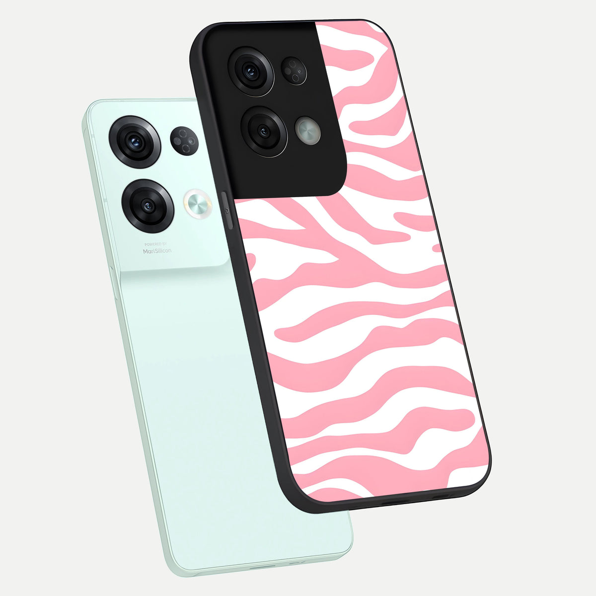  Blush Zebra Flow phone case For Oppo Reno 8 Pro showing premium glass back cover with detailed artwork