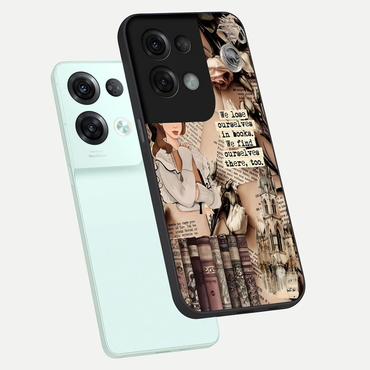  Bookish Dream World phone case For Oppo Reno 8 Pro showing premium glass back cover with detailed artwork