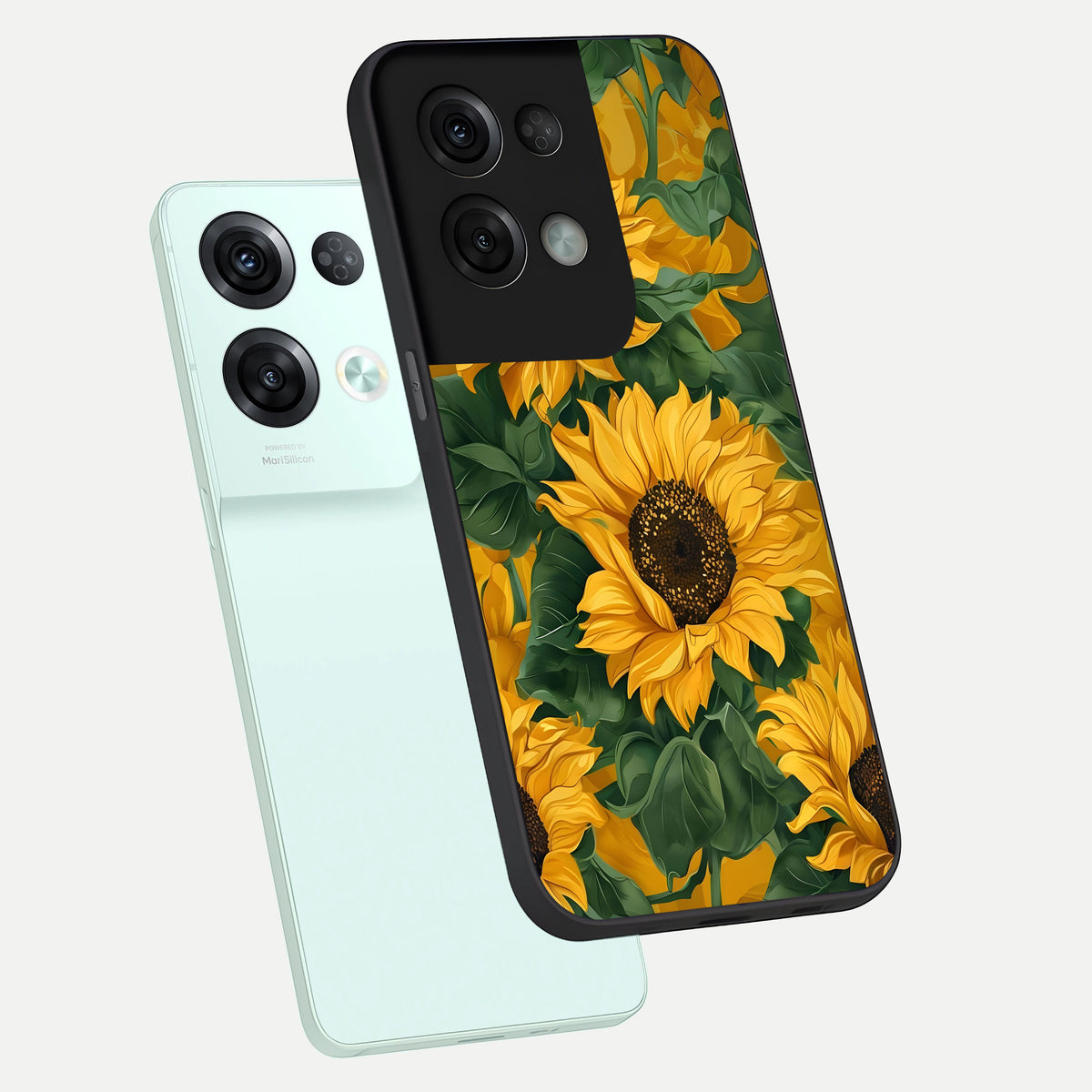  Bright Sunflower Bloom phone case For Oppo Reno 8 Pro showing premium glass back cover with detailed artwork