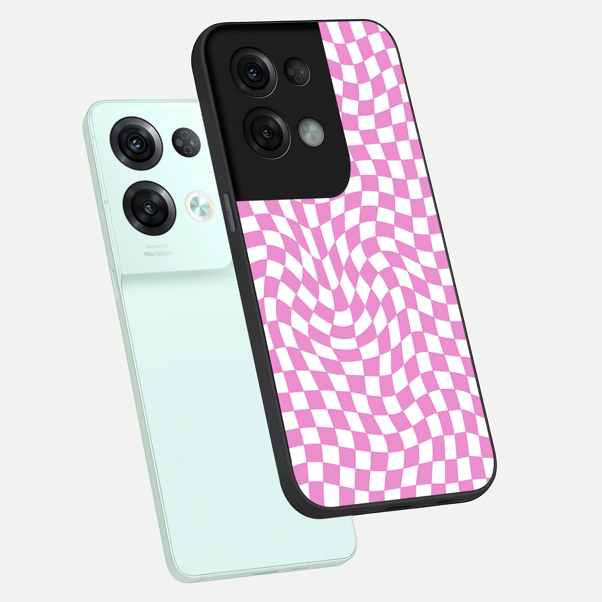  Bubblegum Check Wave phone case For Oppo Reno 8 Pro showing premium glass back cover with detailed artwork