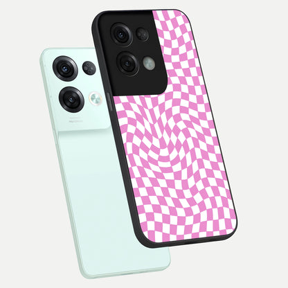  Bubblegum Check Wave phone case For Oppo Reno 8 Pro showing premium glass back cover with detailed artwork
