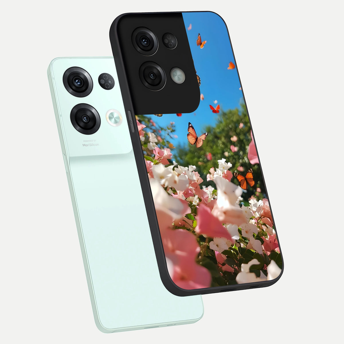  Butterflies In Bloom Sky phone case For Oppo Reno 8 Pro showing premium glass back cover with detailed artwork
