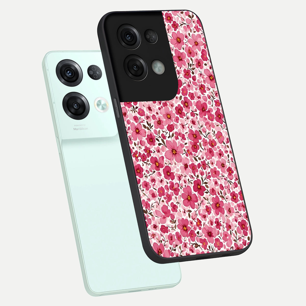  Cherry Blossom Charm phone case For Oppo Reno 8 Pro showing premium glass back cover with detailed artwork