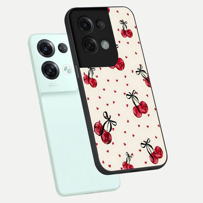 Cherry Heart Bow phone case For Oppo Reno 8 Pro showing premium glass back cover with detailed artwork