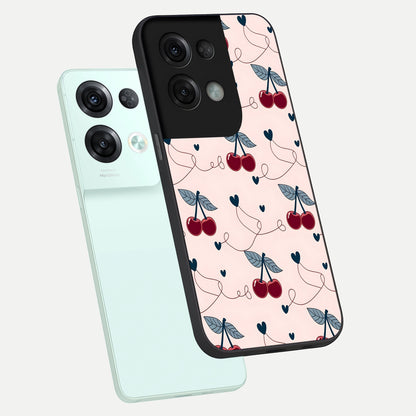  Cherry Heart Line phone case For Oppo Reno 8 Pro showing premium glass back cover with detailed artwork