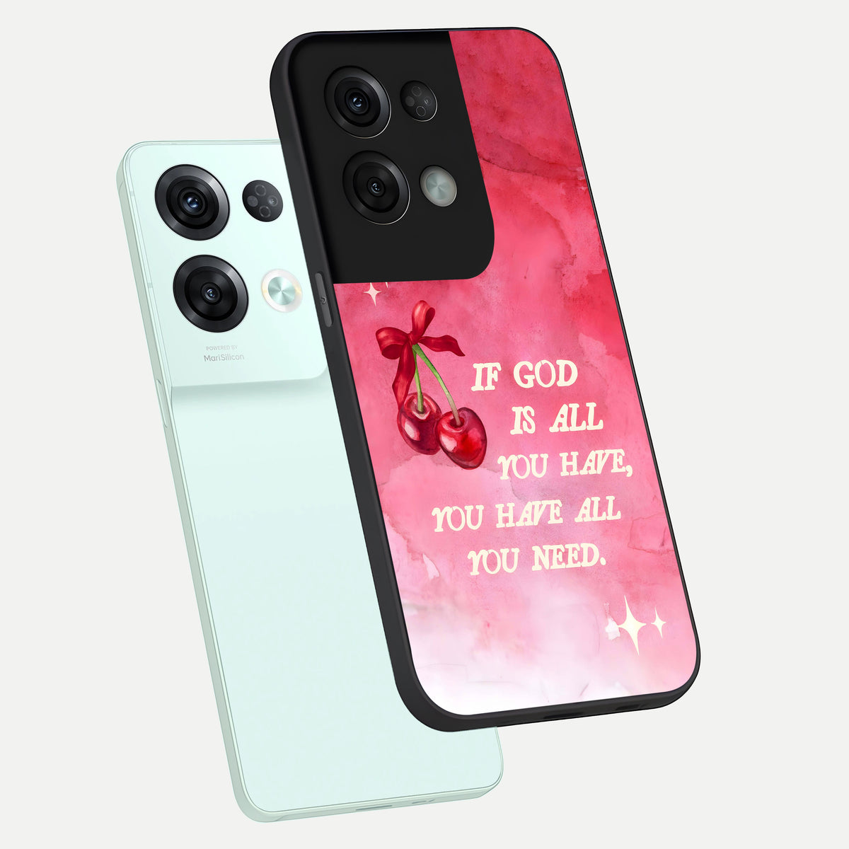  Cherry Quote phone case For Oppo Reno 8 Pro showing premium glass back cover with detailed artwork