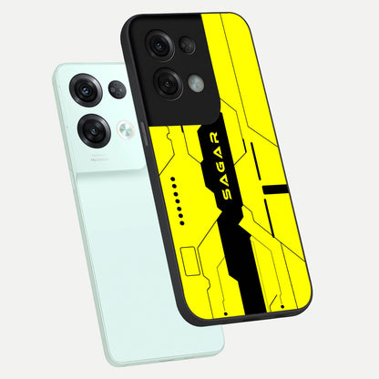  Circuit CYBERPUNK Custom Name phone case For Oppo Reno 8 Pro showing premium glass back cover with detailed artwork