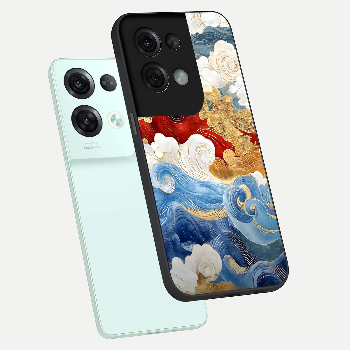  Colored Waves phone case For Oppo Reno 8 Pro showing premium glass back cover with detailed artwork