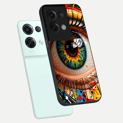  Colorful Eye phone case For Oppo Reno 8 Pro showing premium glass back cover with detailed artwork