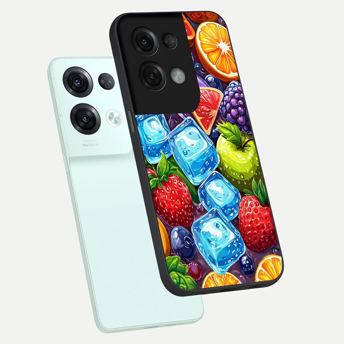  Colorful Fruits with Ice phone case For Oppo Reno 8 Pro showing premium glass back cover with detailed artwork