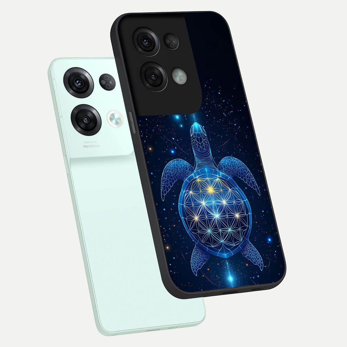  Crimson Blue Turtle phone case For Oppo Reno 8 Pro showing premium glass back cover with detailed artwork