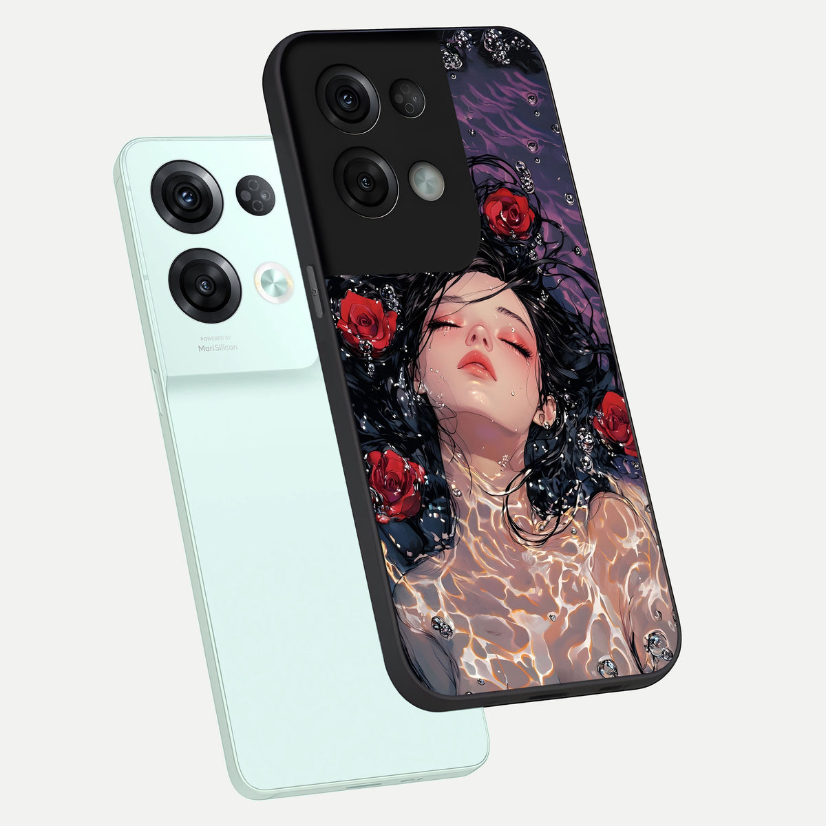  Crimson Rose Serenity phone case For Oppo Reno 8 Pro showing premium glass back cover with detailed artwork