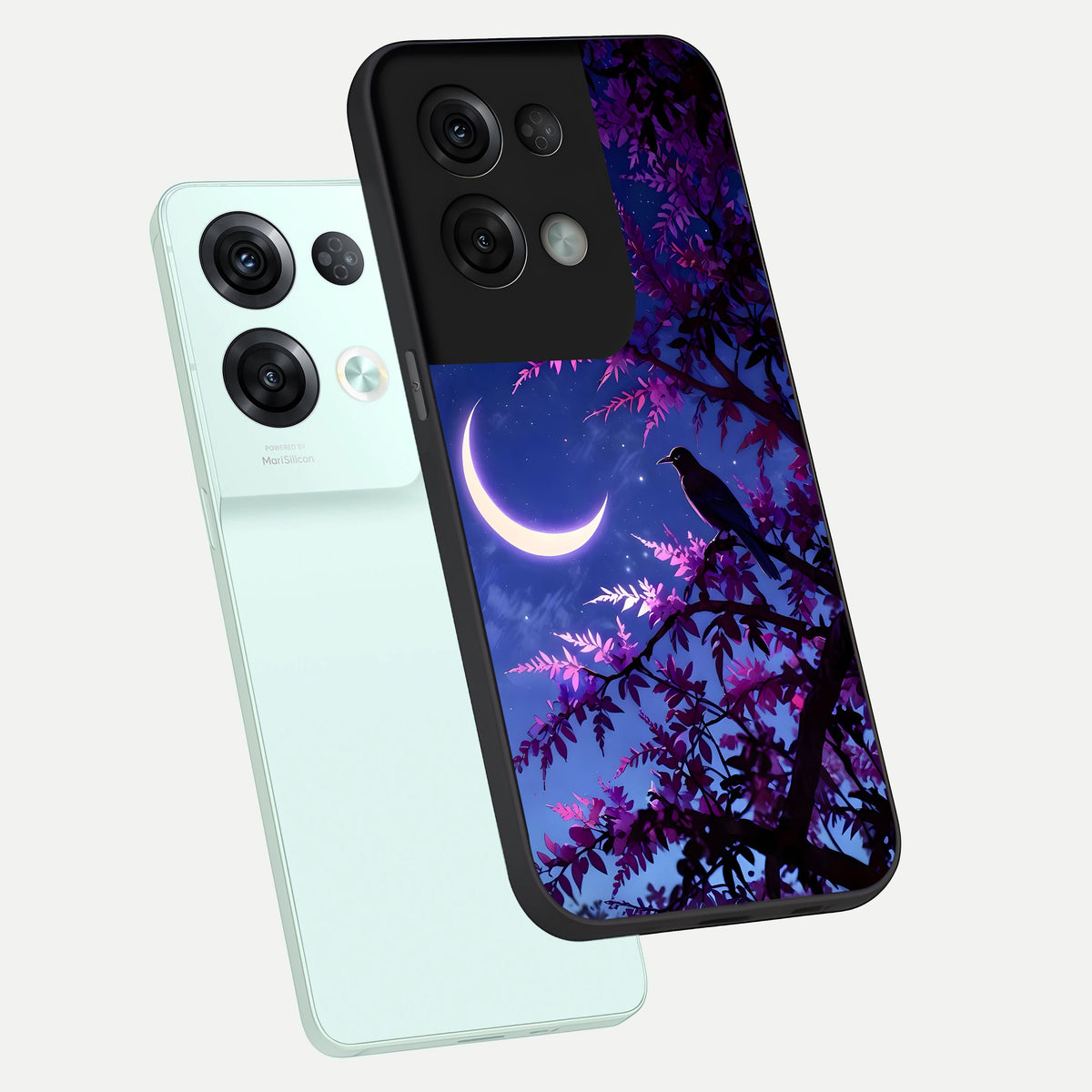  Crow And Moon Scenery phone case For Oppo Reno 8 Pro showing premium glass back cover with detailed artwork