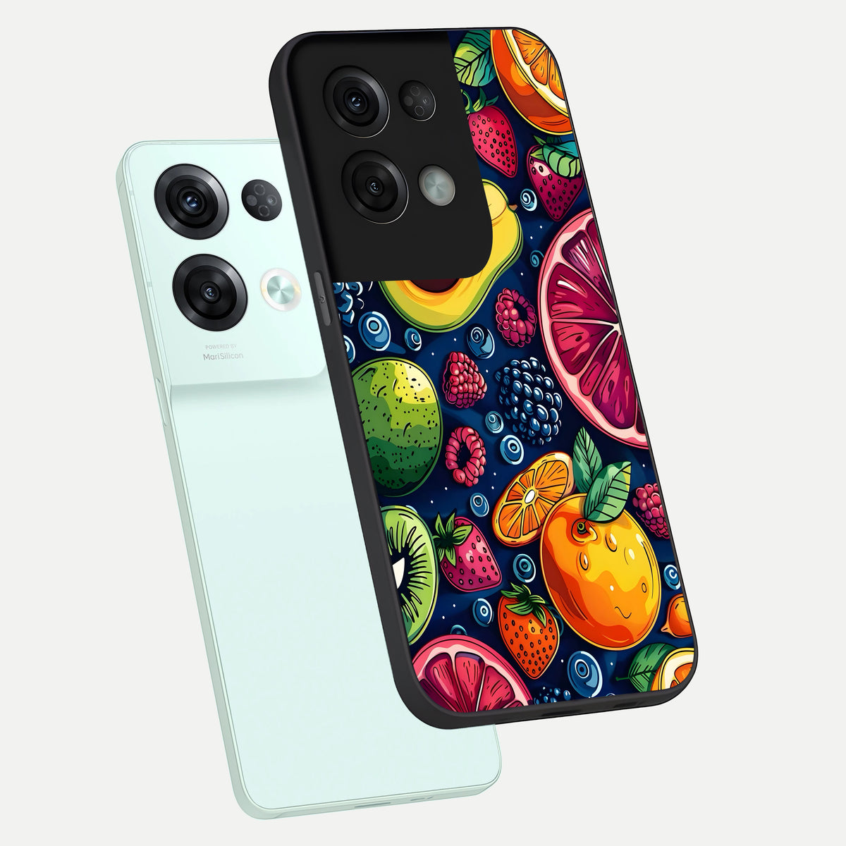  Cute Fruits Art phone case For Oppo Reno 8 Pro showing premium glass back cover with detailed artwork