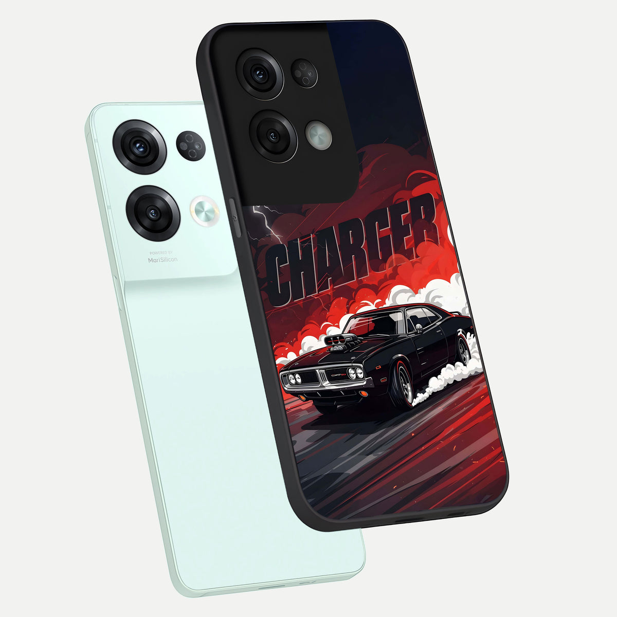  Dark Charger Fury phone case For Oppo Reno 8 Pro showing premium glass back cover with detailed artwork