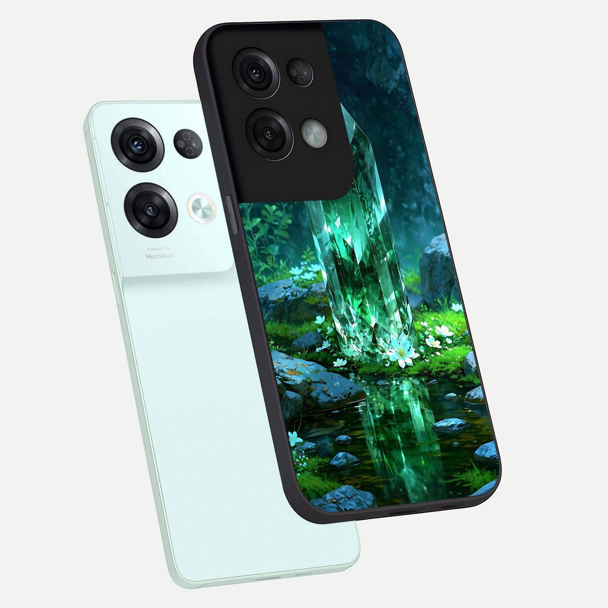  Emerald Light Crystal phone case For Oppo Reno 8 Pro showing premium glass back cover with detailed artwork