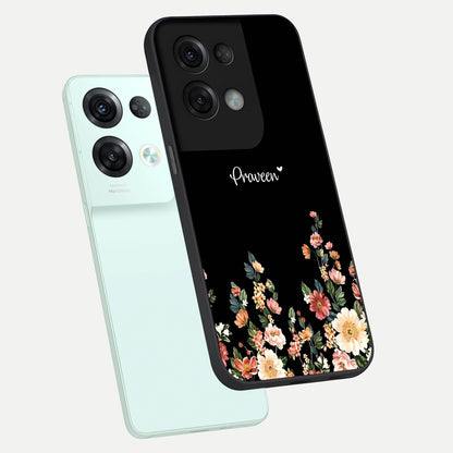  Floral Design Personalized Custom Name phone case For Oppo Reno 8 Pro showing premium glass back cover with detailed artwork
