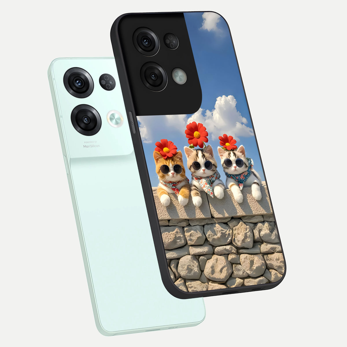  Floral Kitty Squad phone case For Oppo Reno 8 Pro showing premium glass back cover with detailed artwork