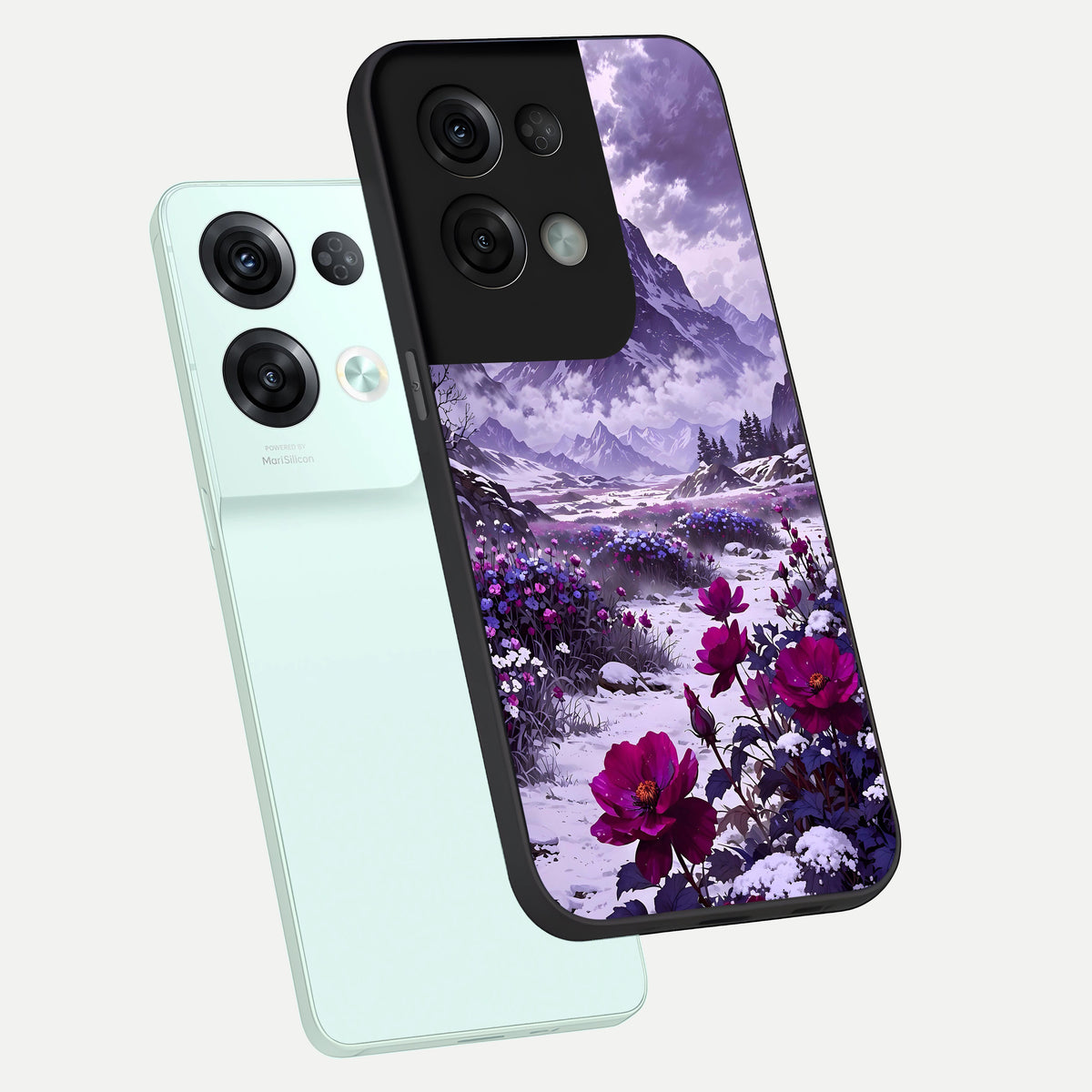  Flower Mountain View phone case For Oppo Reno 8 Pro showing premium glass back cover with detailed artwork