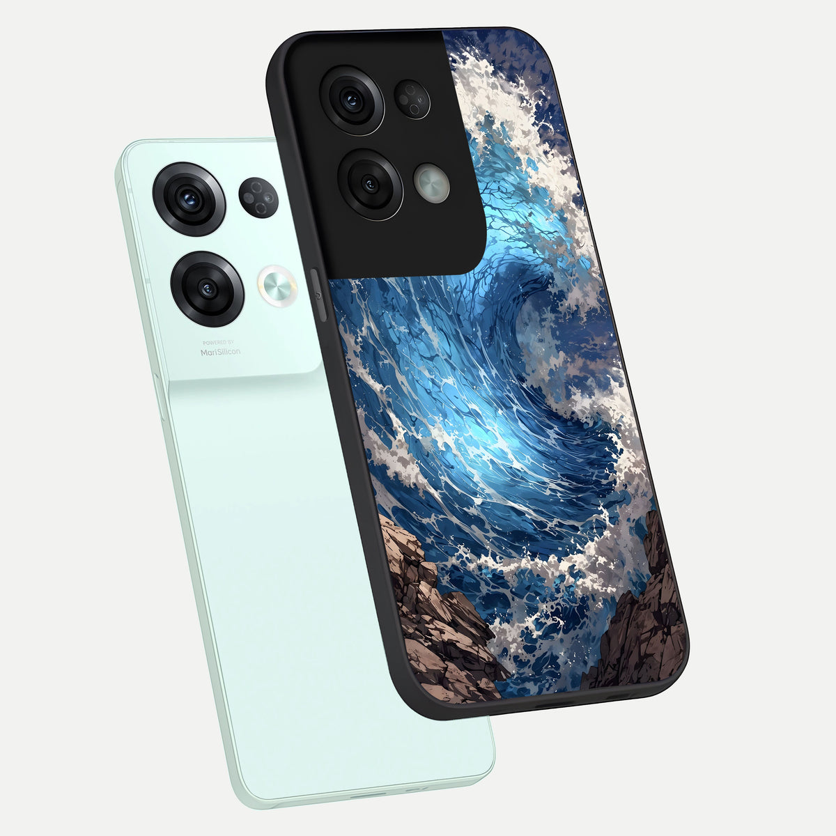  Giant Ocean Wave phone case For Oppo Reno 8 Pro showing premium glass back cover with detailed artwork