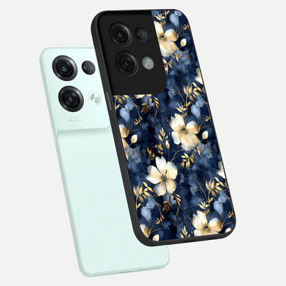  Golden Midnight Bloom phone case For Oppo Reno 8 Pro showing premium glass back cover with detailed artwork